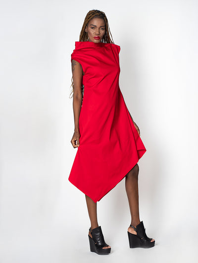 Elegant Satin Cotton Red Dress