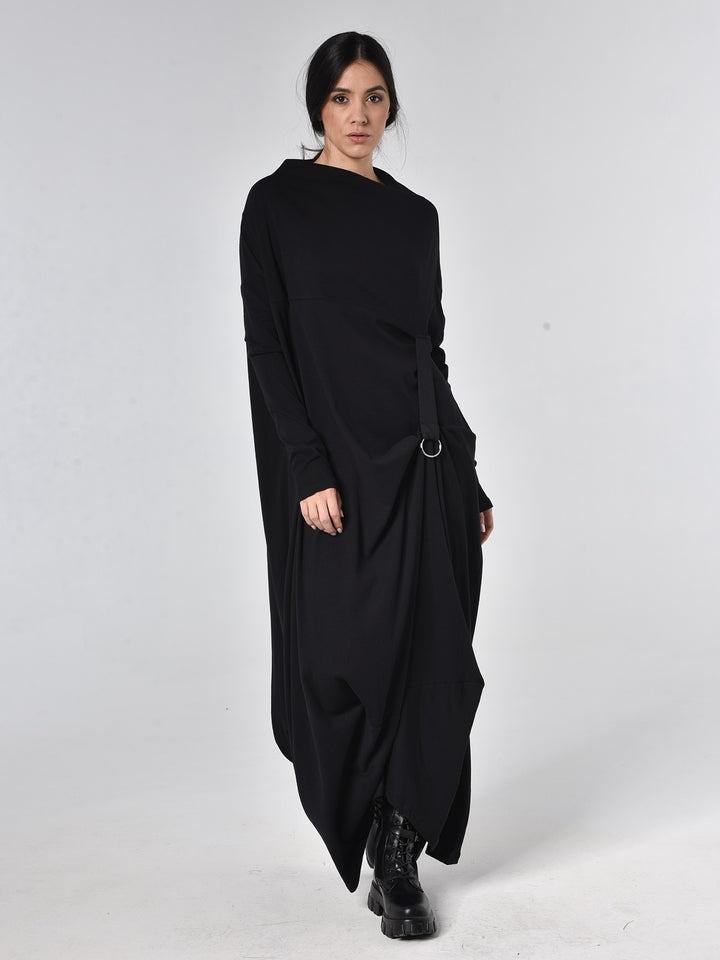 Long Sleeve Maxi Dress With Avant Garde Accent Metamorphoza Long Sleeve Maxi Dress With Avant Garde Accent Metamorphoza