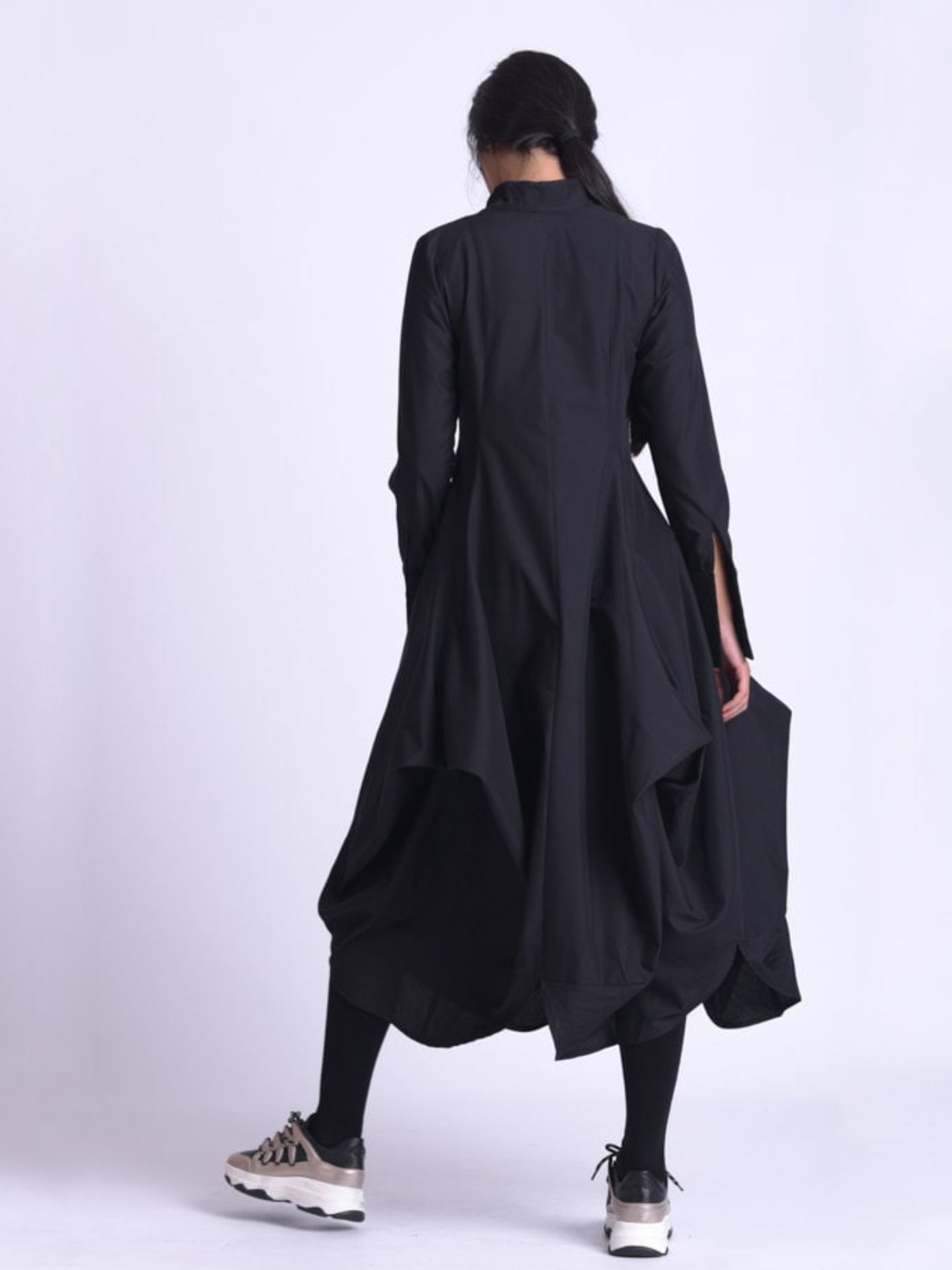 Maxi Asymmetric Collar Shirt  Dress In Black