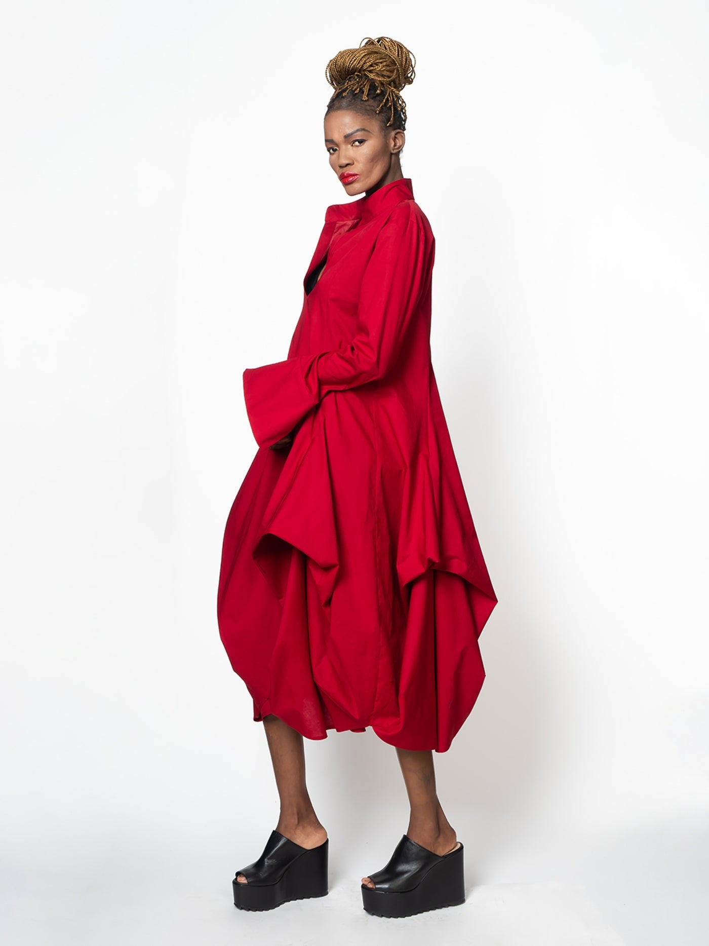 Maxi Asymmetric Collar Shirt Dress In Red – Metamorphoza Maxi Asymmetric Collar Shirt Dress In Red – Metamorphoza