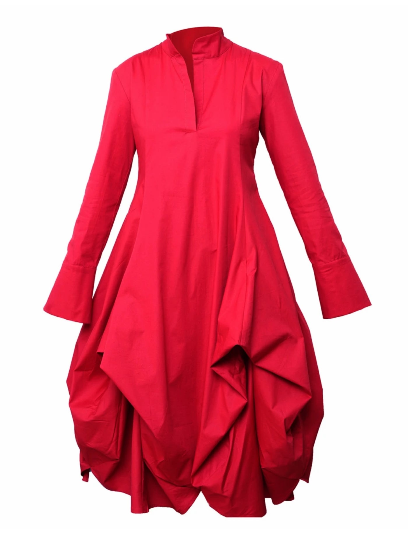 Maxi Asymmetric Collar Shirt  Dress In Red