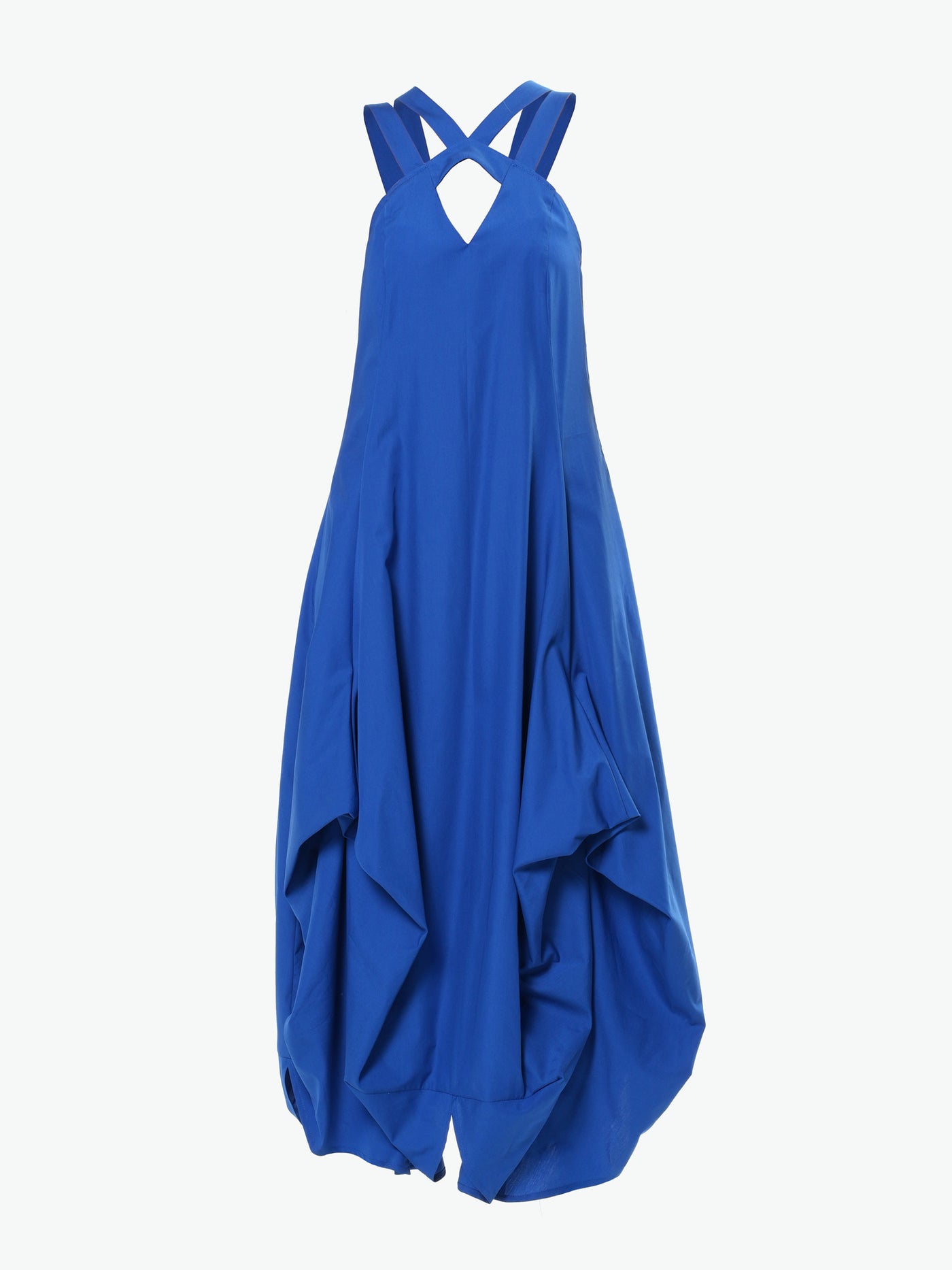 Asymmetric Long Cotton Dress In Royal Blue