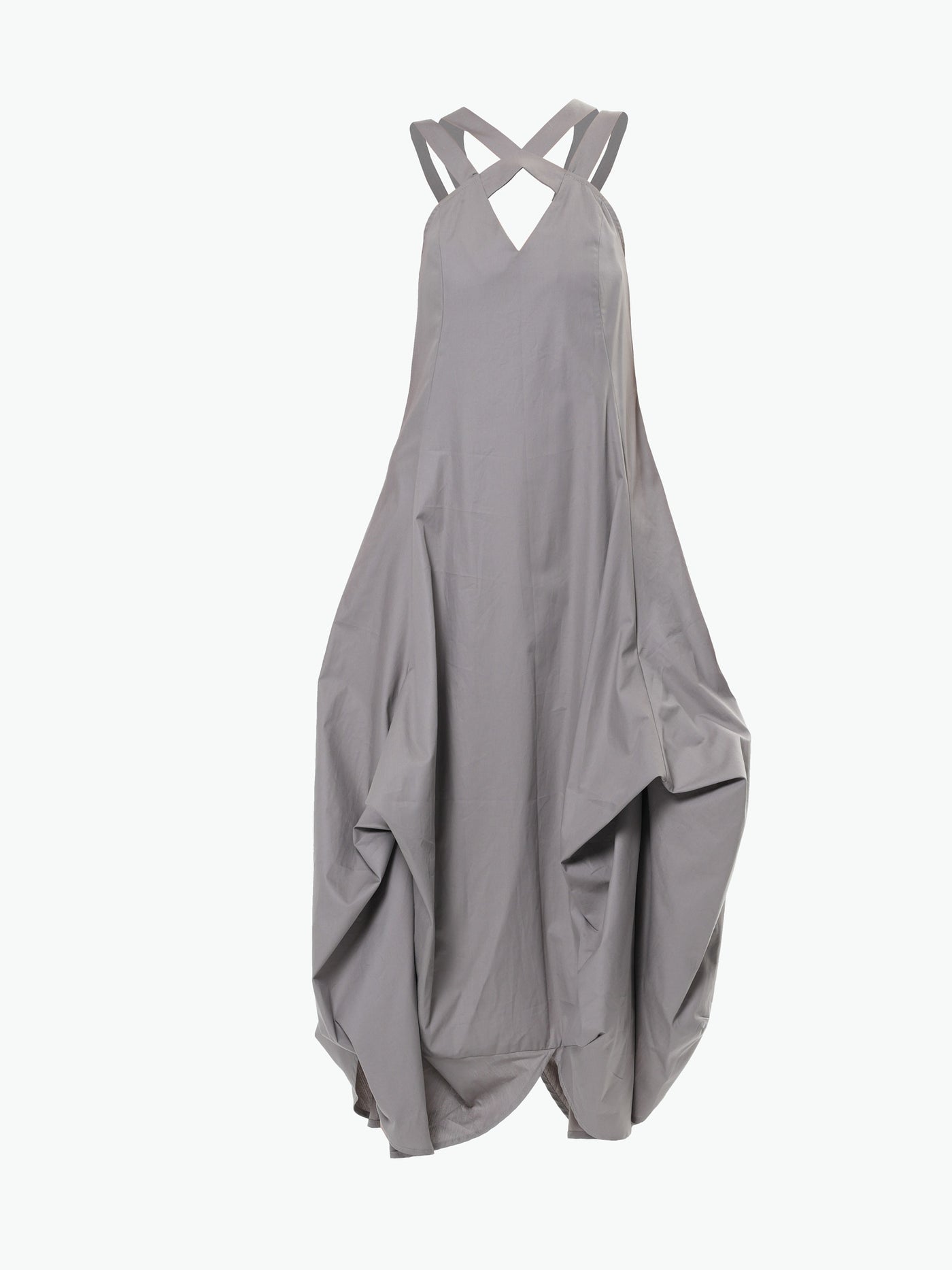 Asymmetric Long Cotton Dress In Gray