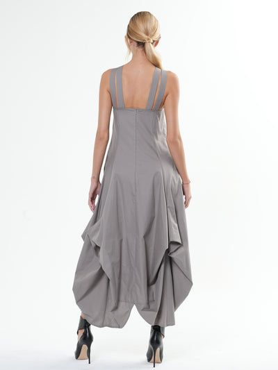 Asymmetric Long Cotton Dress In Gray