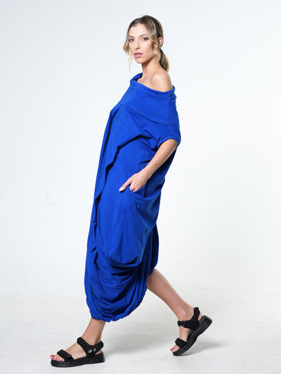 Oversize Cotton Kaftan Dress In Blue