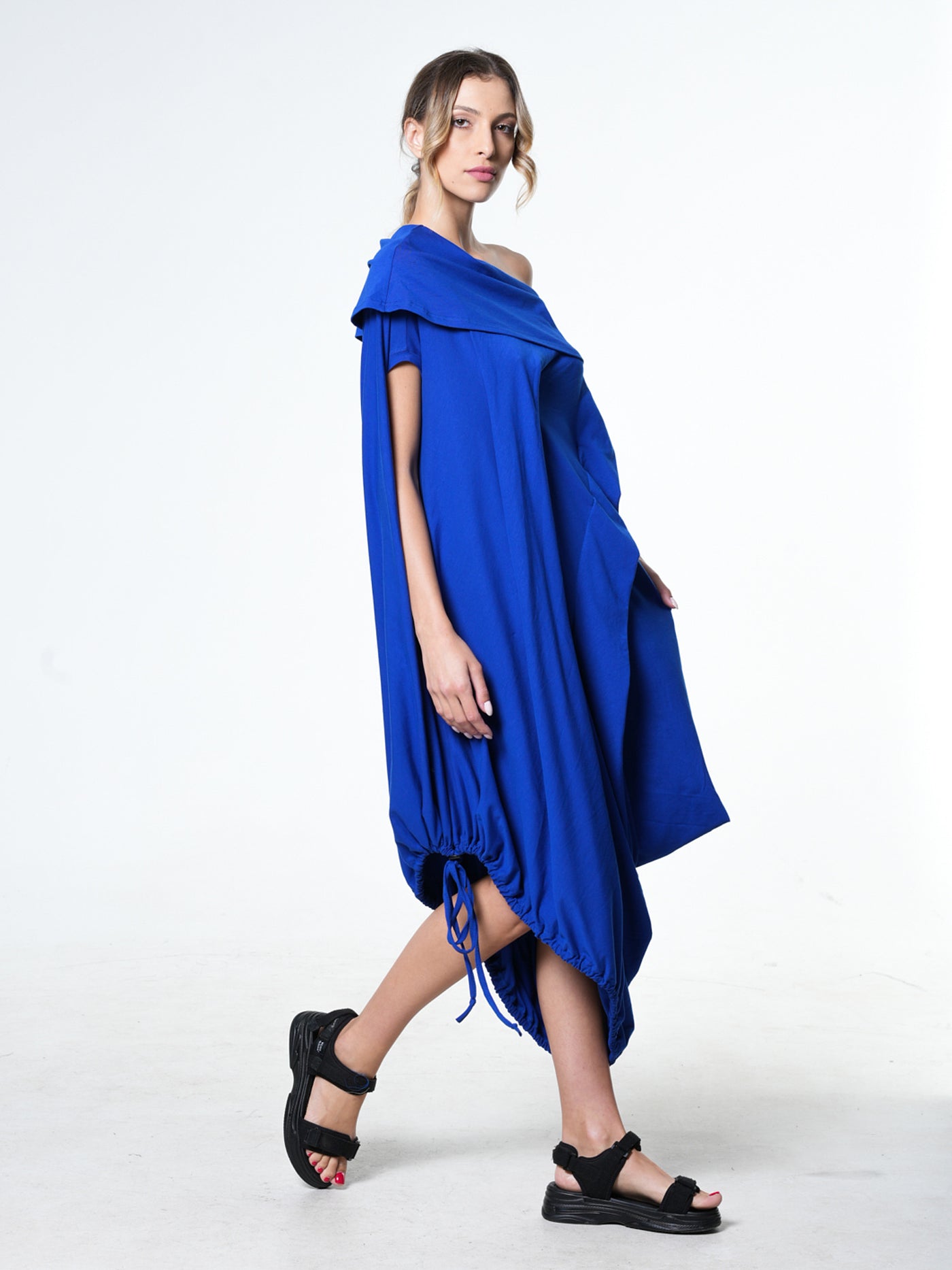 Oversize Cotton Kaftan Dress In Blue