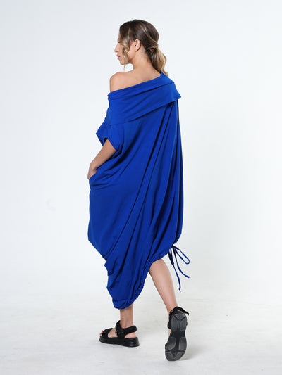 Oversize Cotton Kaftan Dress In Blue