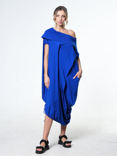 Oversize Cotton Kaftan Dress In Blue