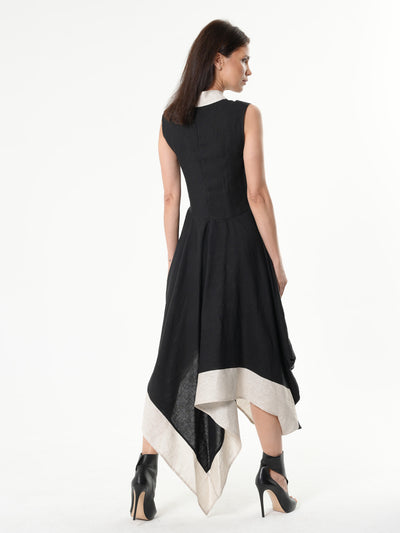 Long Linen Dress In Black and Beige