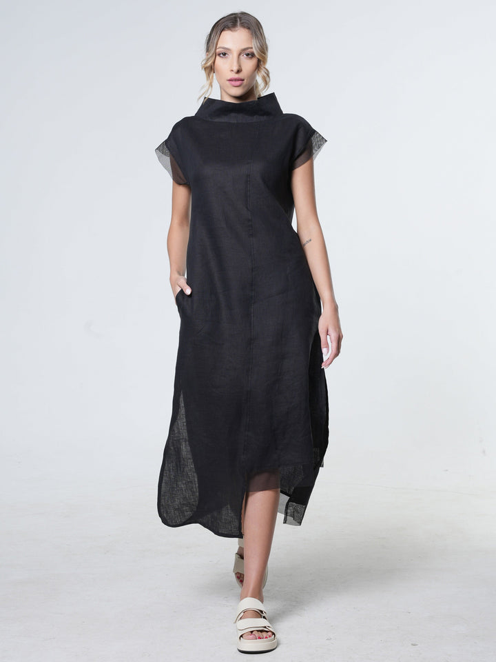 Asymmetrical Linen Dress In Black