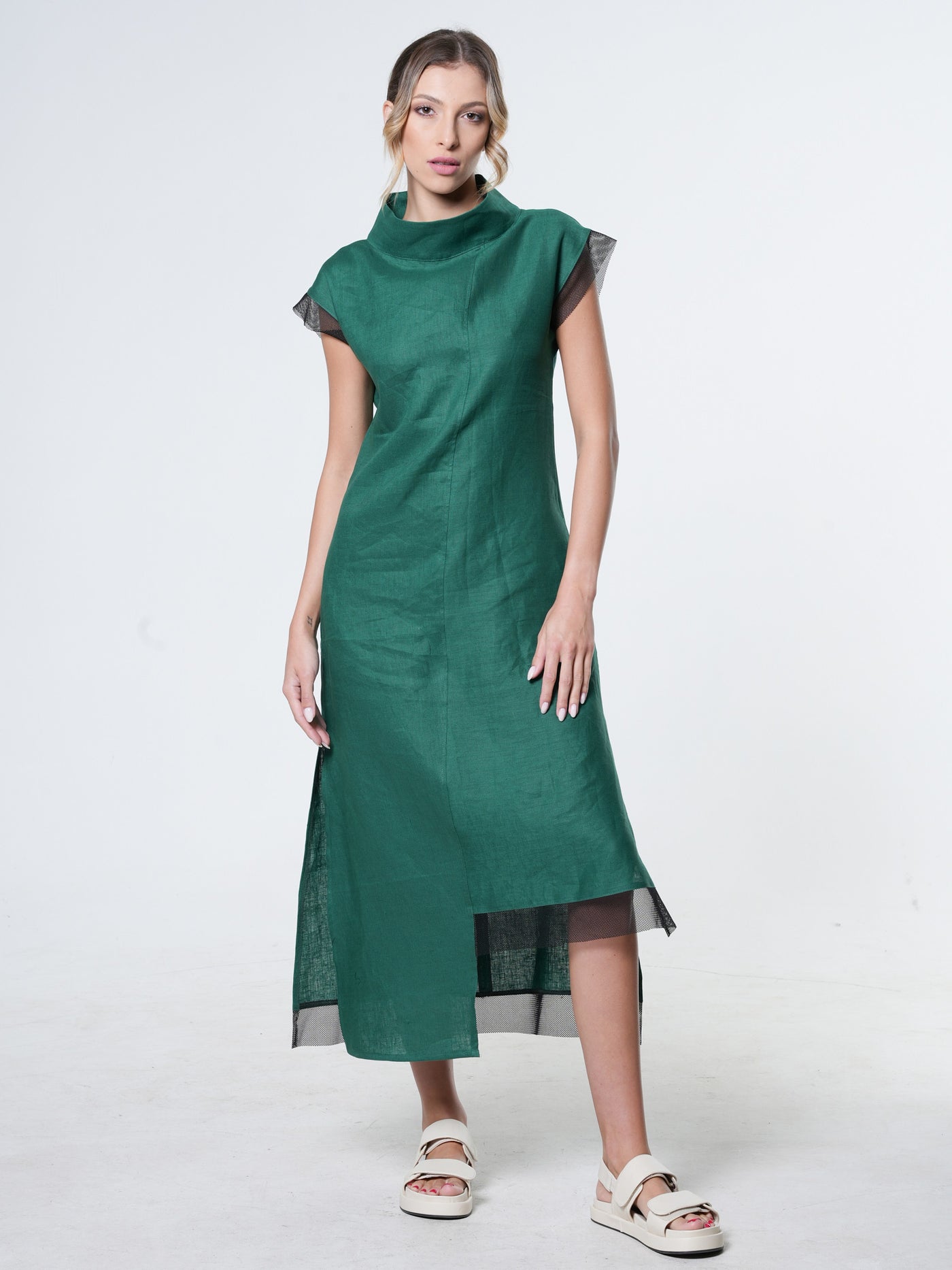 Asymmetrical Linen Dress In Green