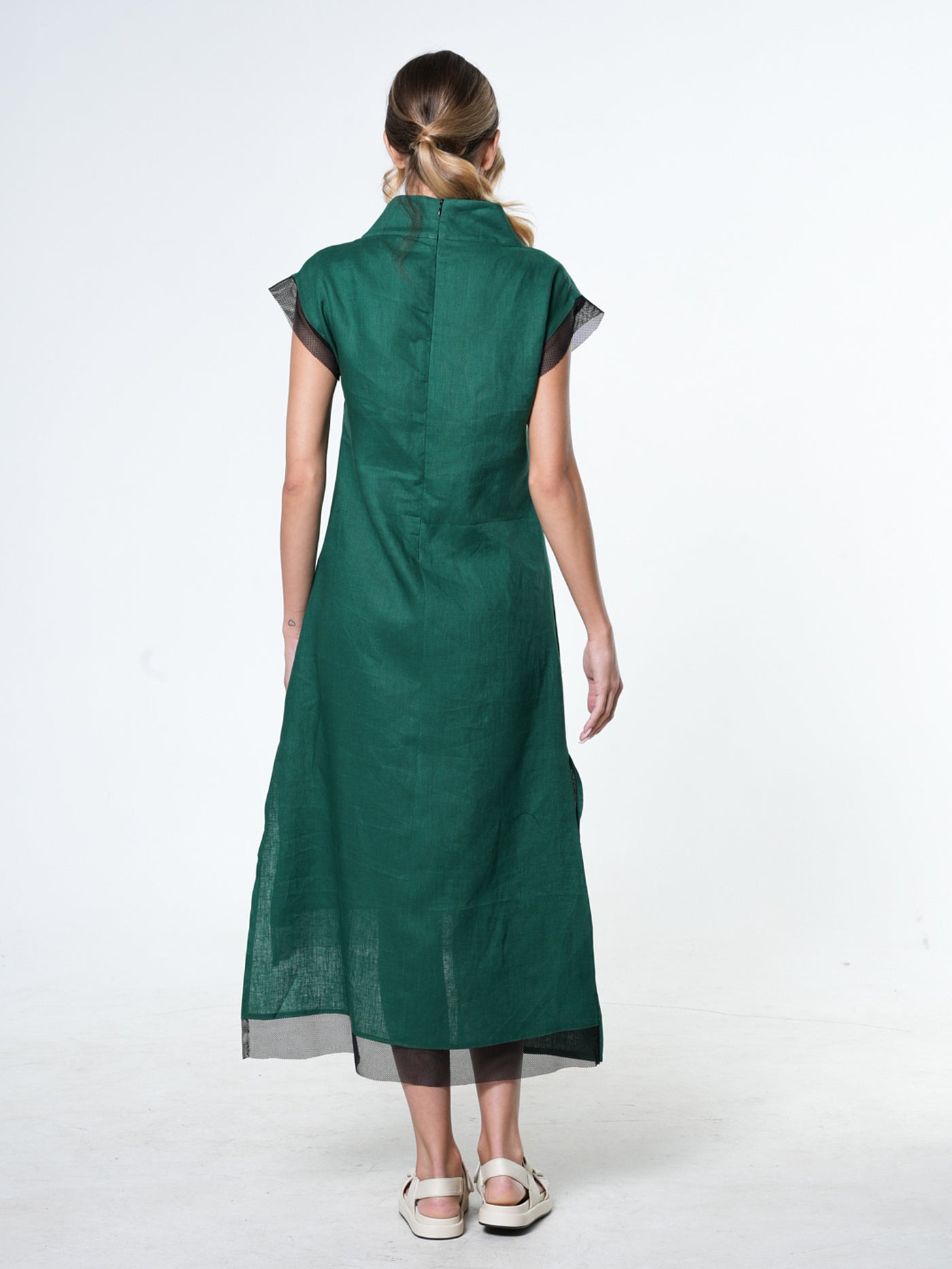 Asymmetrical Linen Dress In Green