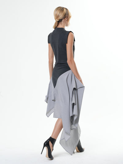 Asymmetric Stripped Pattern Dress With Gray Top