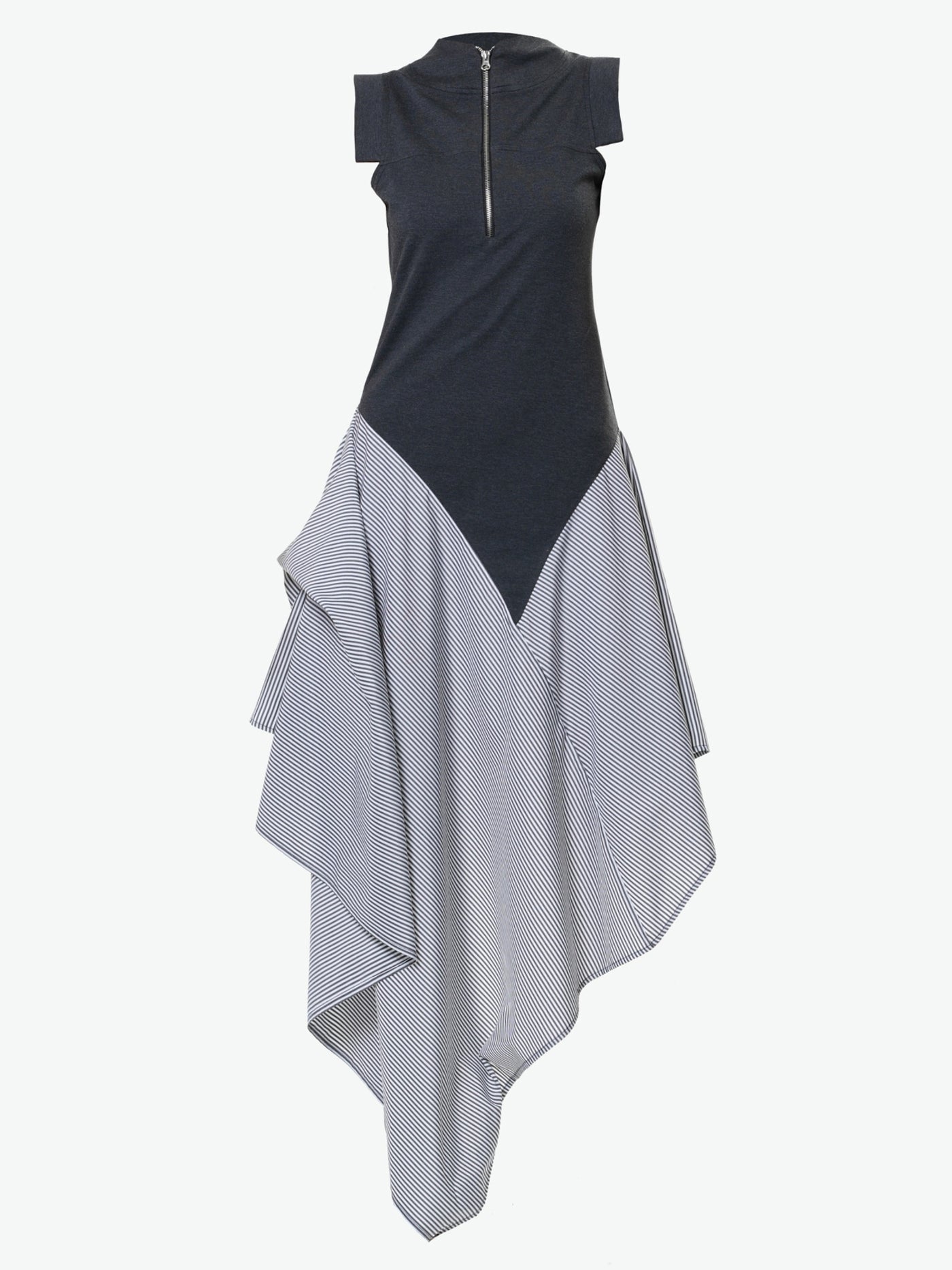 Asymmetric Stripped Pattern Dress With Gray Top