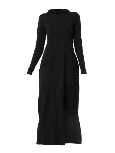 Asymmetric Hooded Black Dress