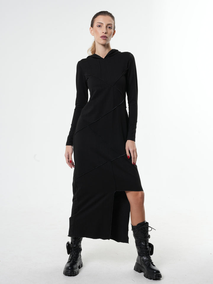 Asymmetric Hooded Black Dress Metamorphoza Asymmetric Hooded Black Dress Metamorphoza