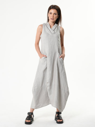 Linen Hooded Dress In Gray