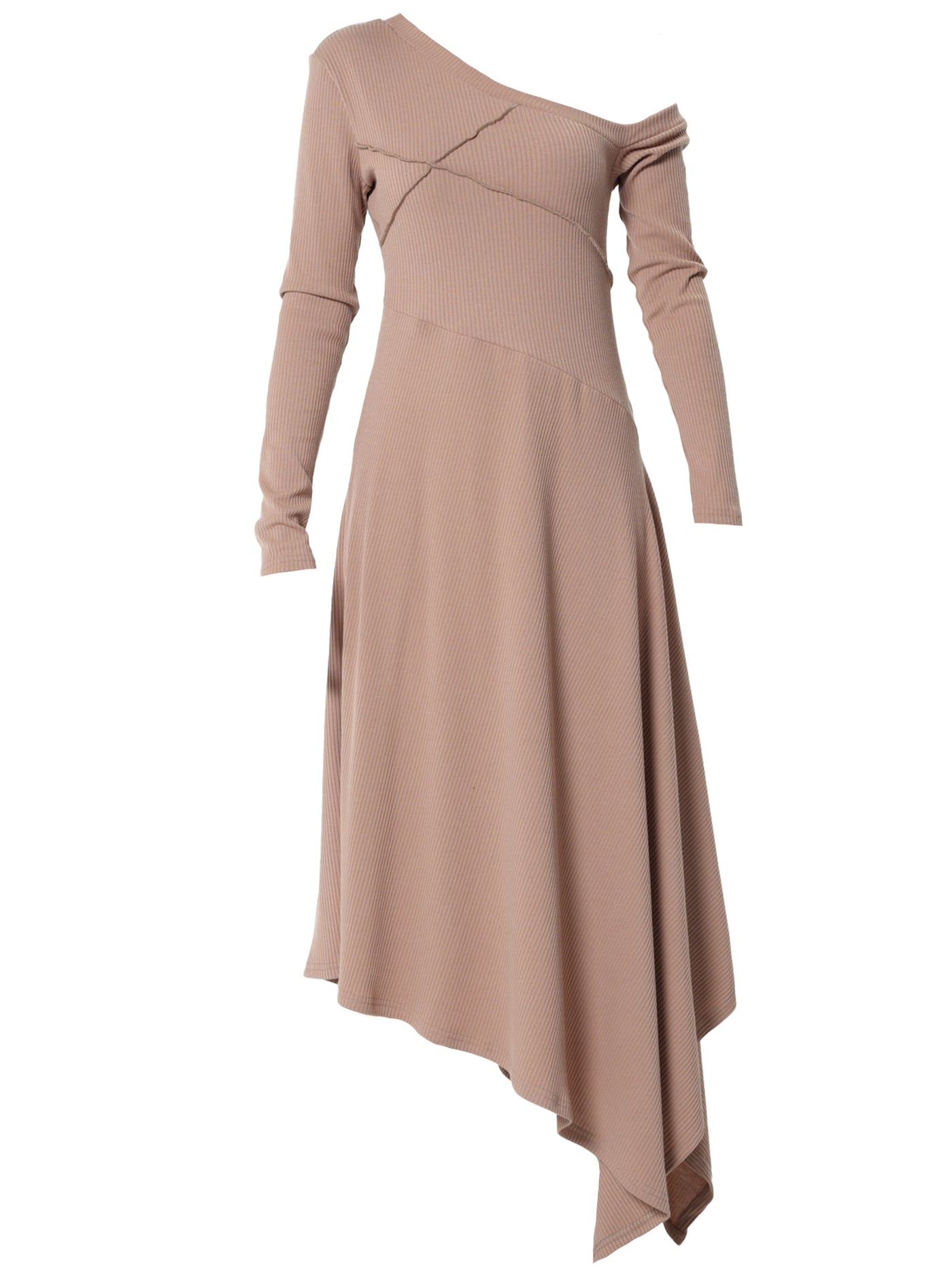 Cold Shoulder Asymmetric Dress In Beige