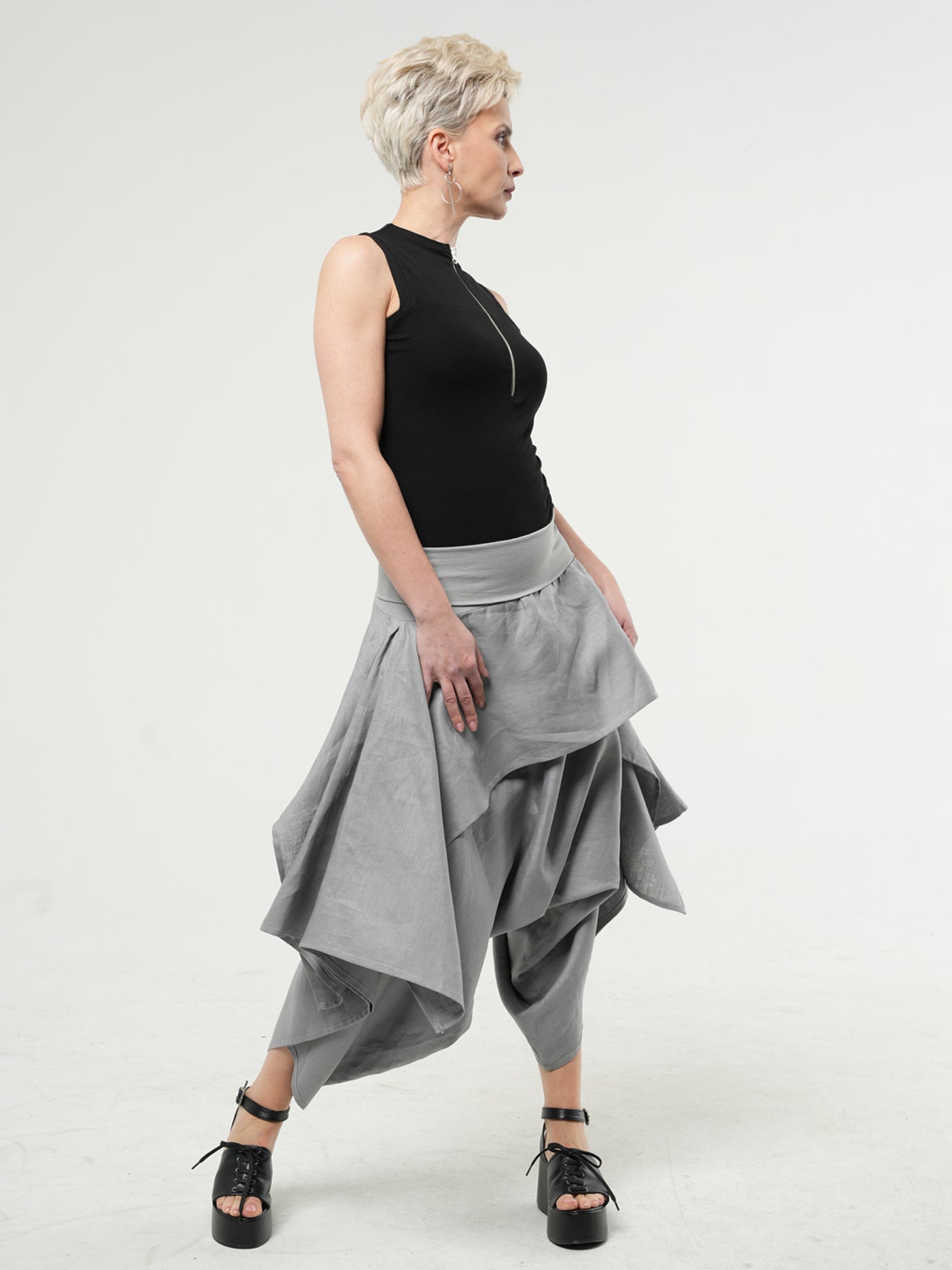 Linen Skirt Pants In Gray