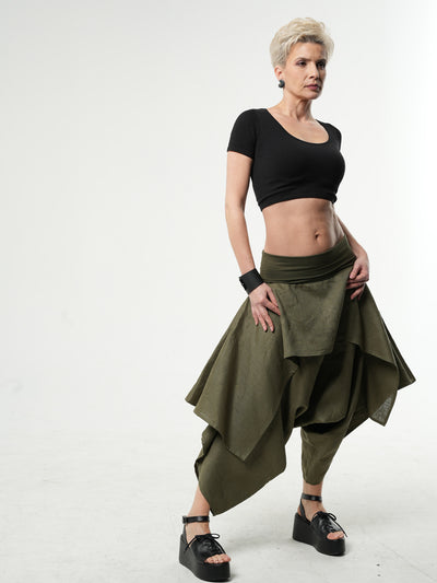 Linen Skirt Pants In Khaki