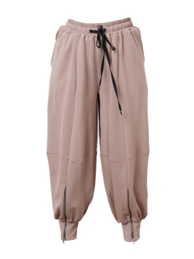 Beige Loose Pants With Zipper Accents