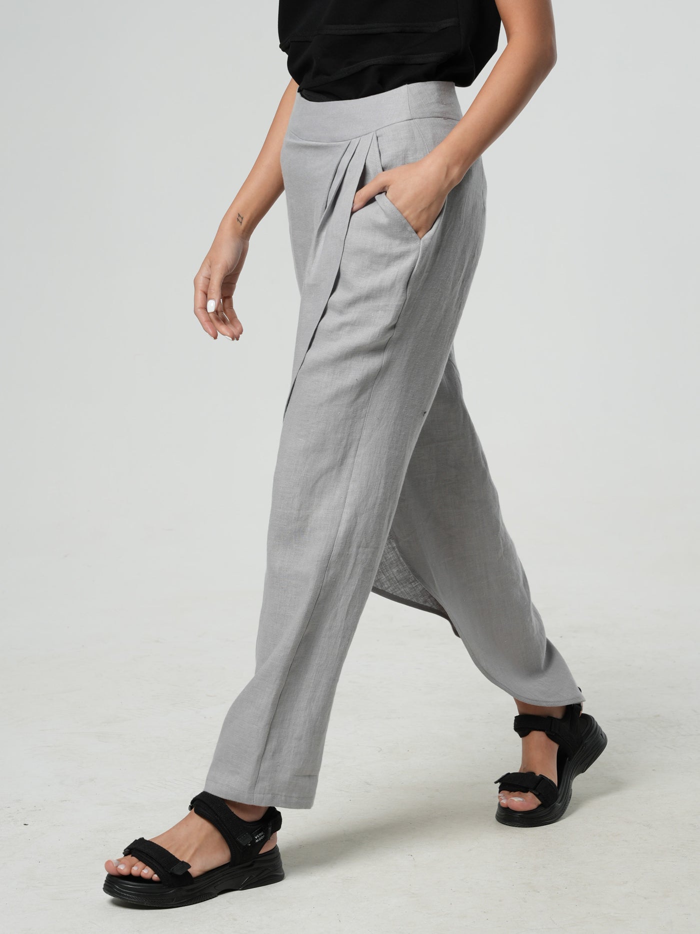 Loose Linen Pants In Gray