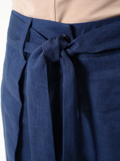 Linen Drop-Crotch Pants In Blue