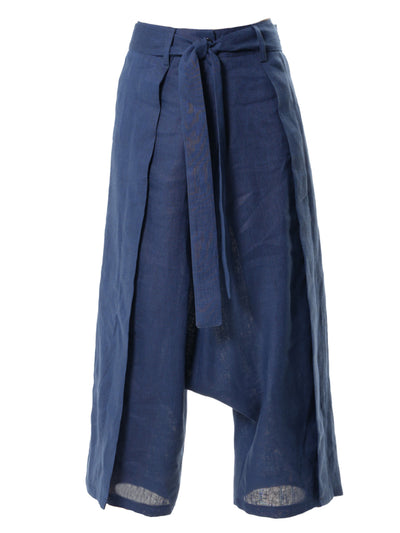 Linen Drop-Crotch Pants In Blue