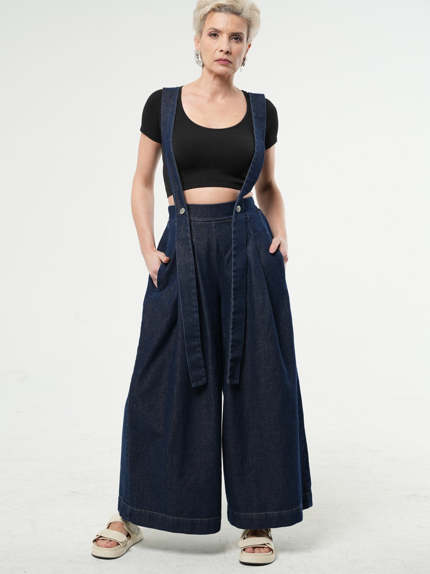 Full-length Wide-leg Dark Denim Pants