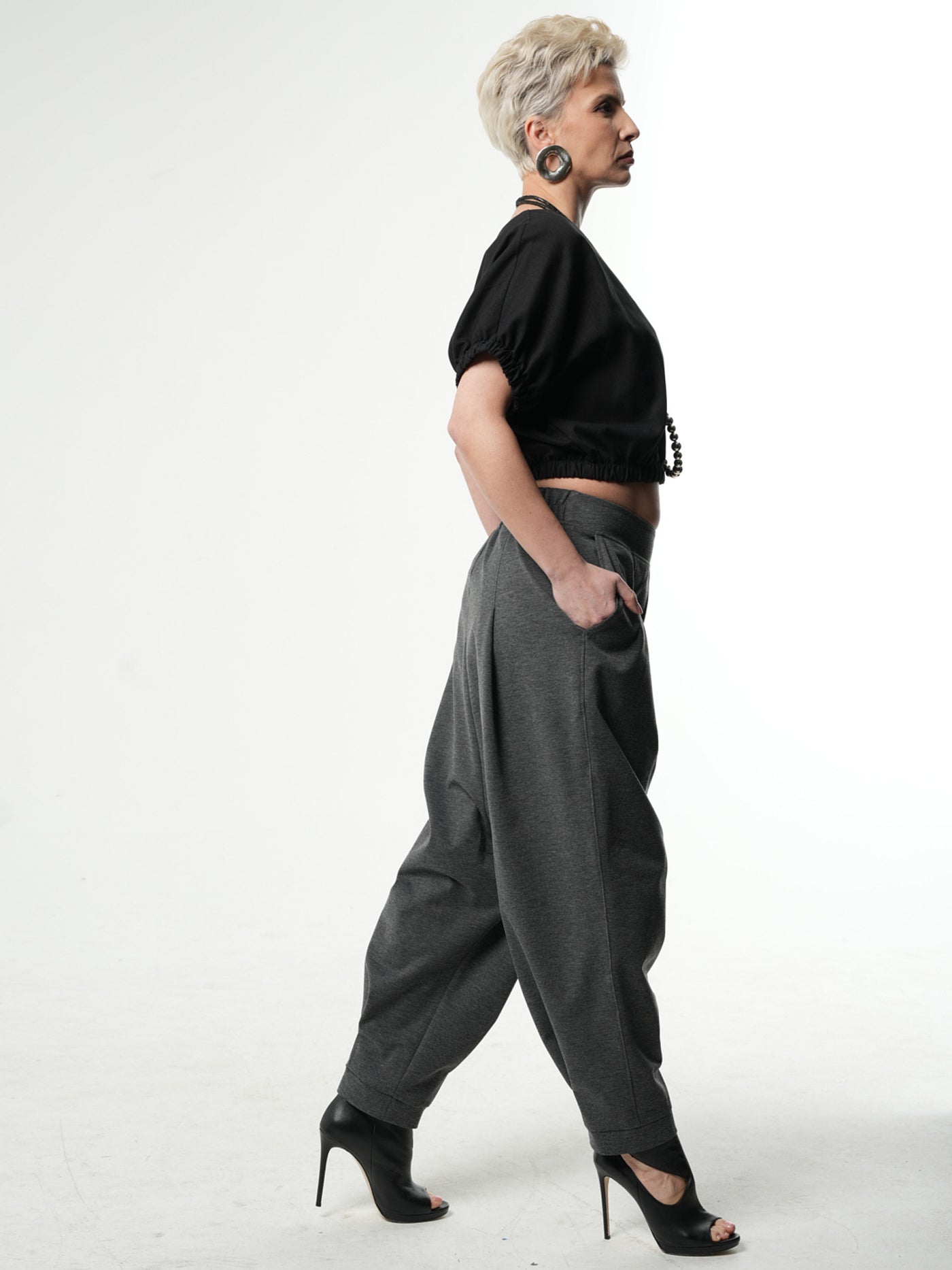 Casual Drop-Crotch Gray Pants