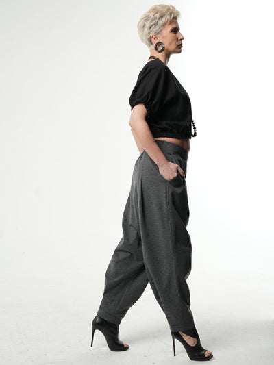 Casual Drop-Crotch Gray Pants