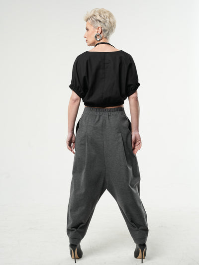 Casual Drop-Crotch Gray Pants