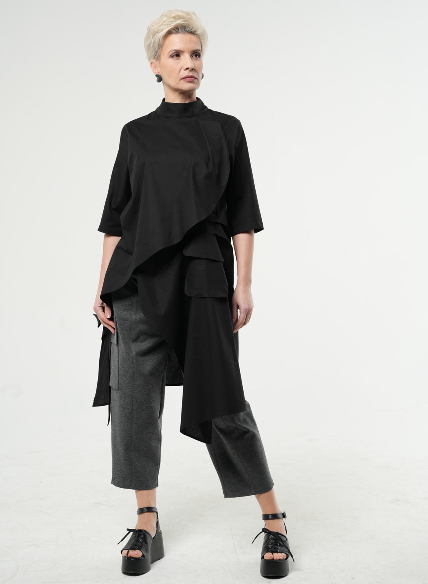 Asymmetric Tunic Shirt In Black