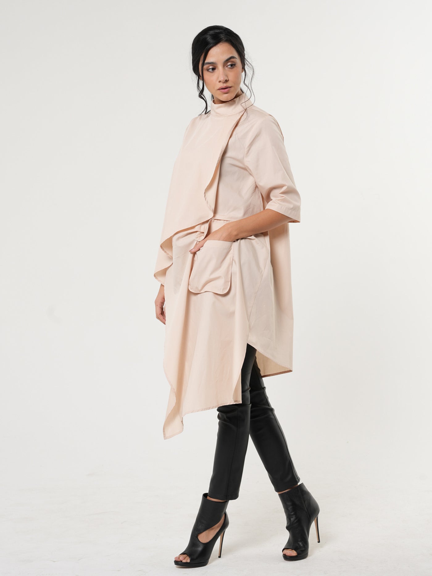 Asymmetric Tunic Shirt In Beige