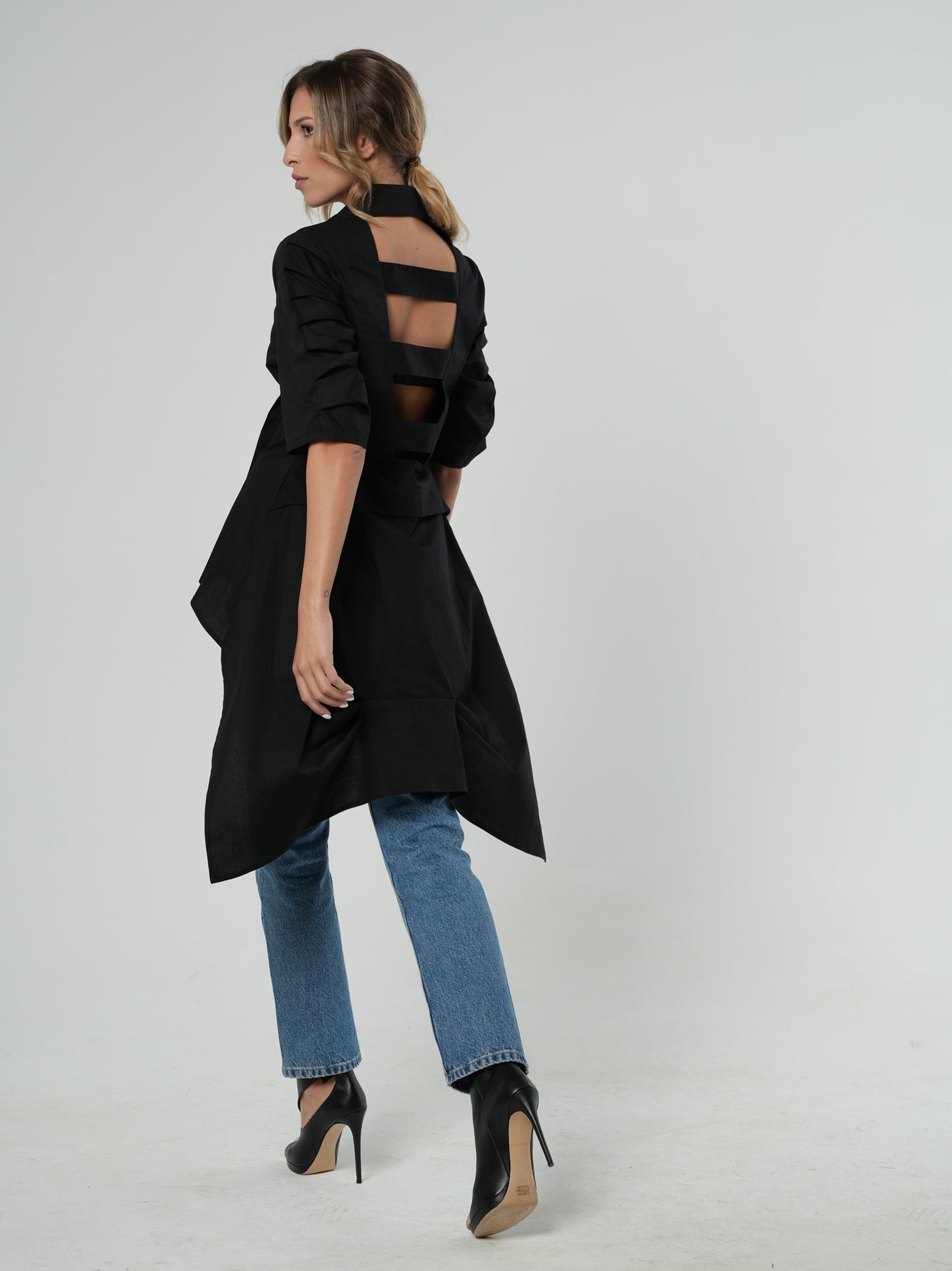 Asymmetric Shirt With Open Back In Black