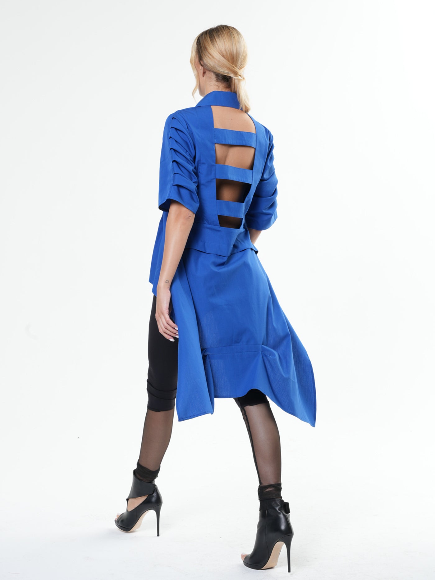 Asymmetric Shirt With Open Back In Royal Blue