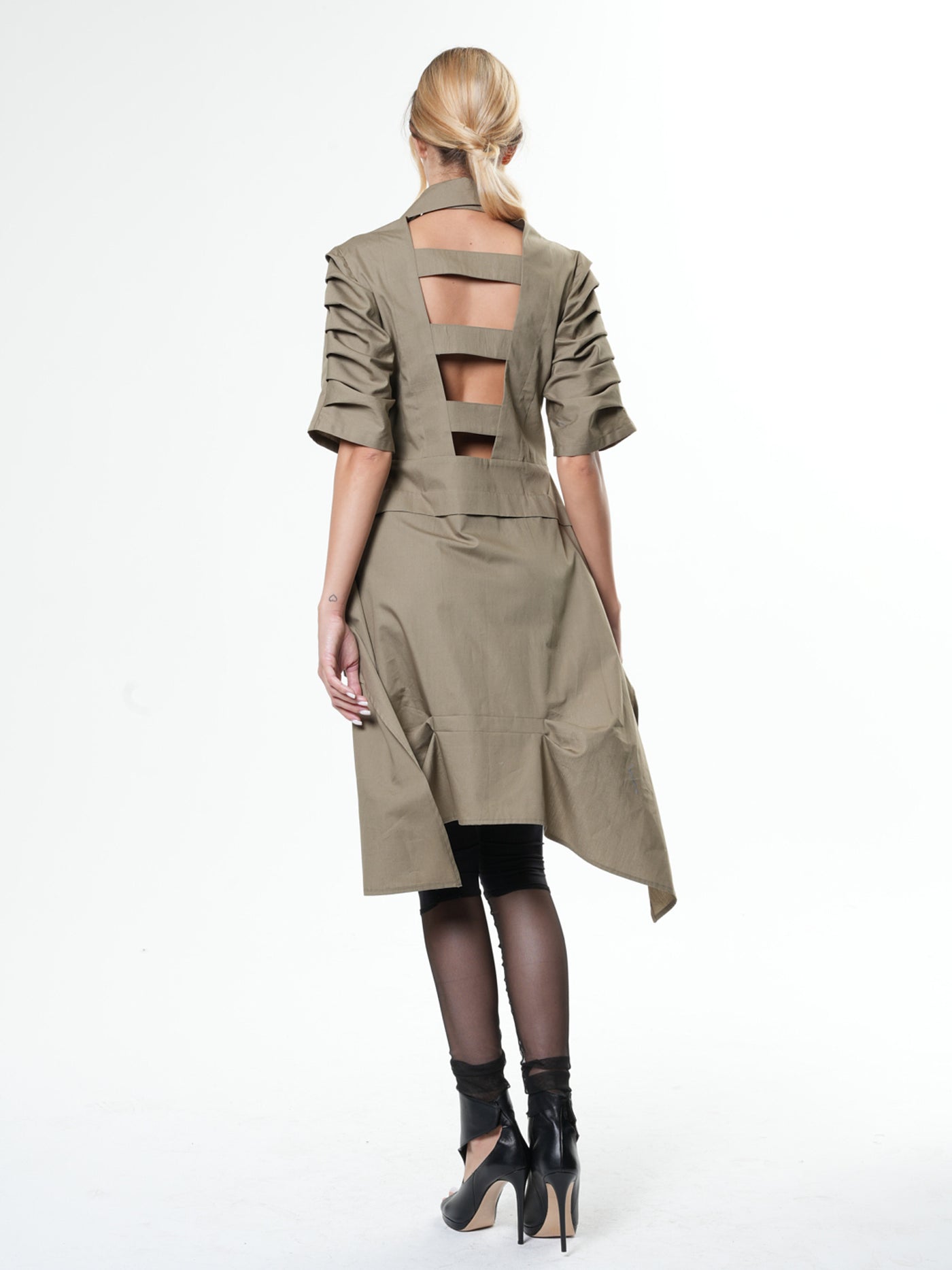 Asymmetric Shirt With Open Back In Khaki