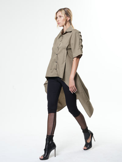 Asymmetric Shirt With Open Back In Khaki