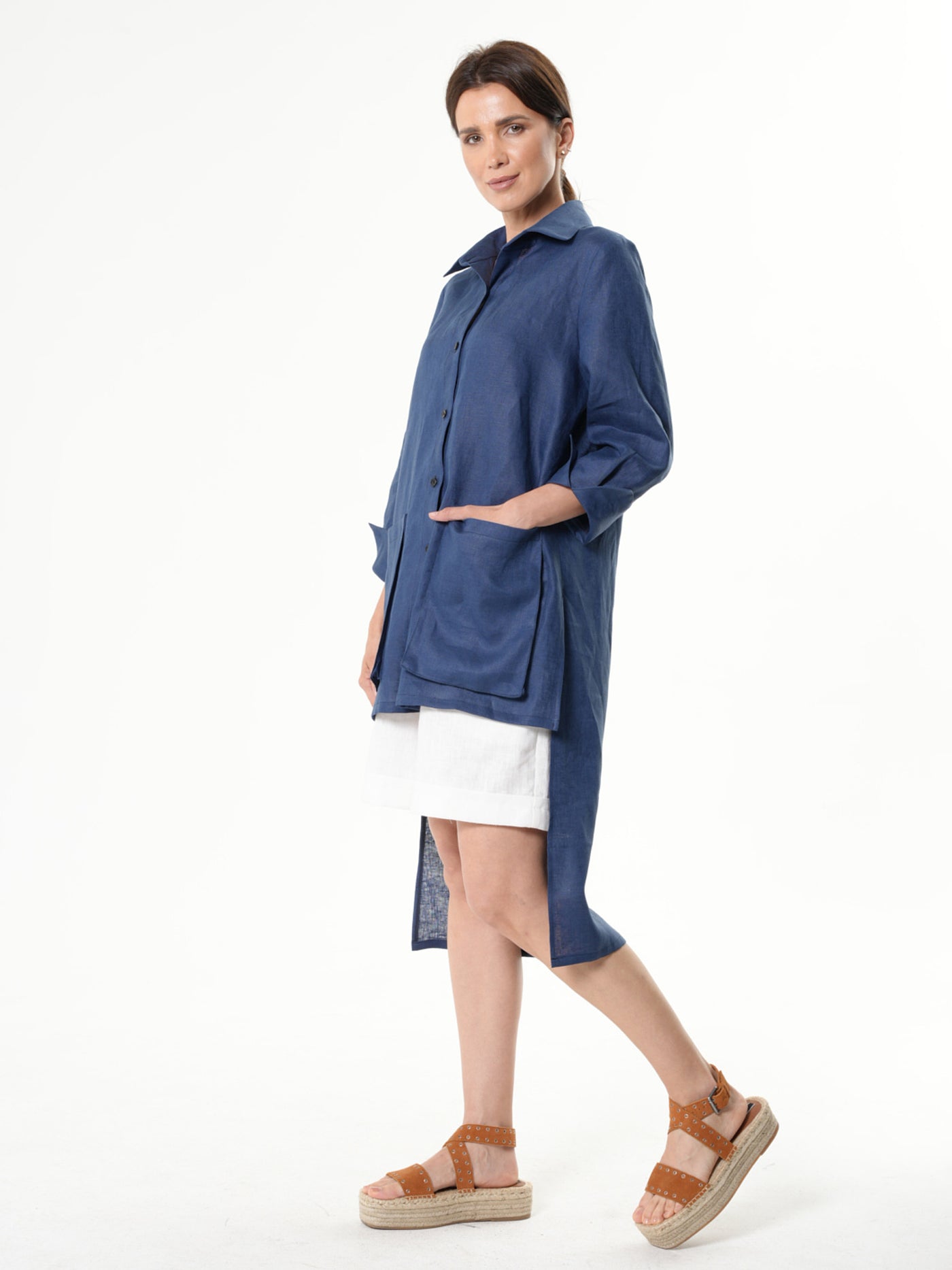 Asymmetric Linen Shirt In Blue