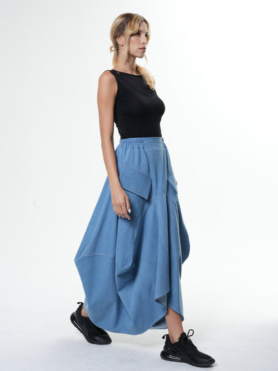 Asymmetrical Long Light Denim Skirt