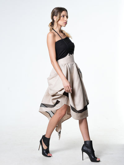 Avant Garde Linen Skirt With Ties In Beige