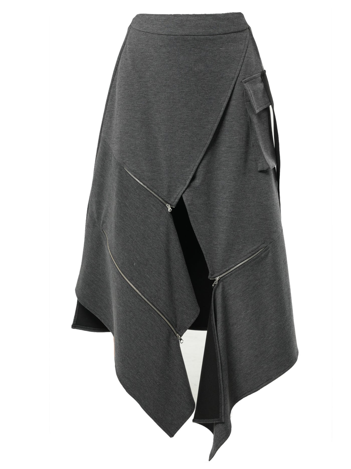 Asymmetric Gray Long Skirt with Zippers