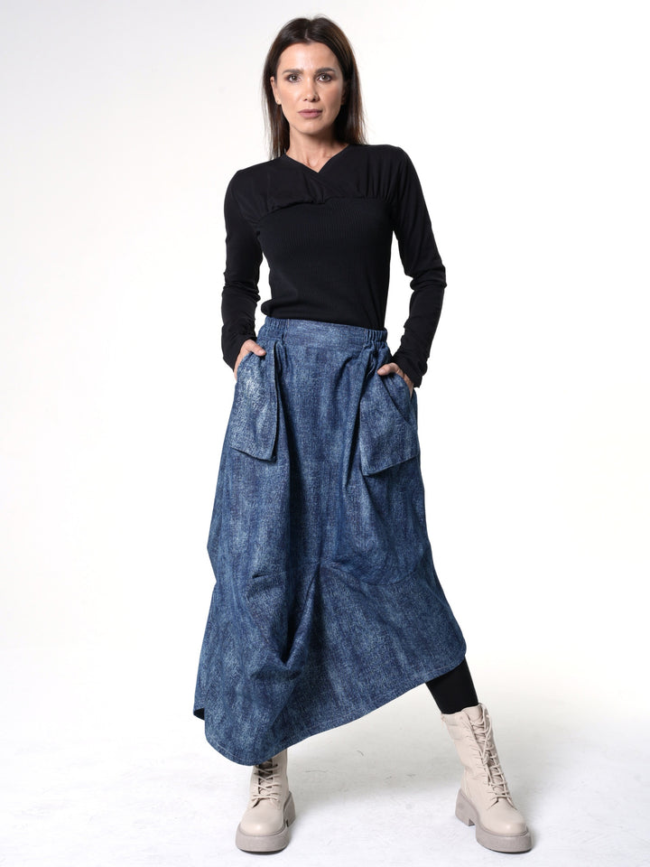 Denim Skirt with Draped Details – Metamorphoza