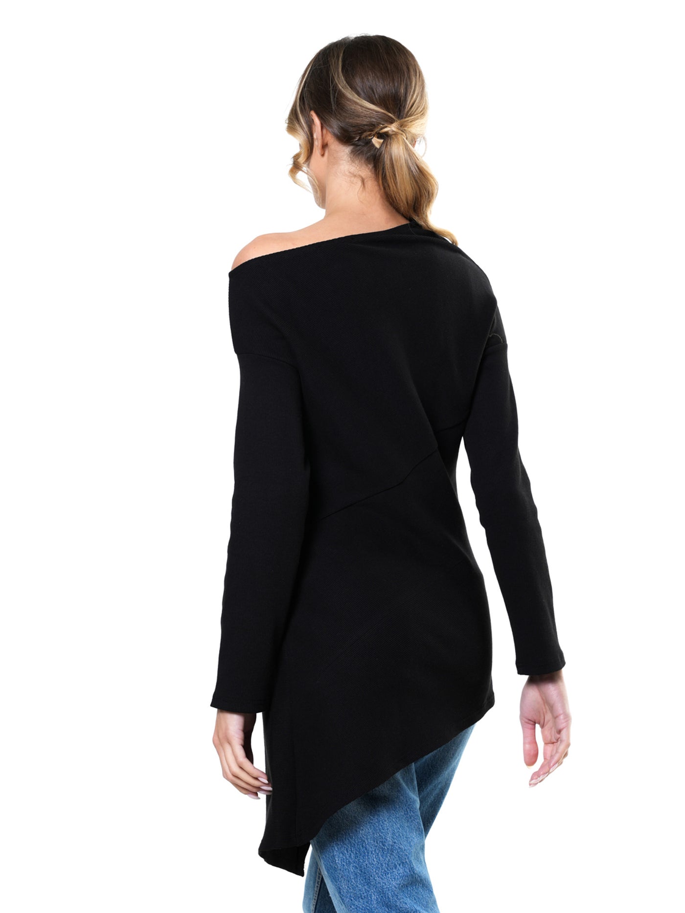 Open Shoulder Zipped Tunic In Black