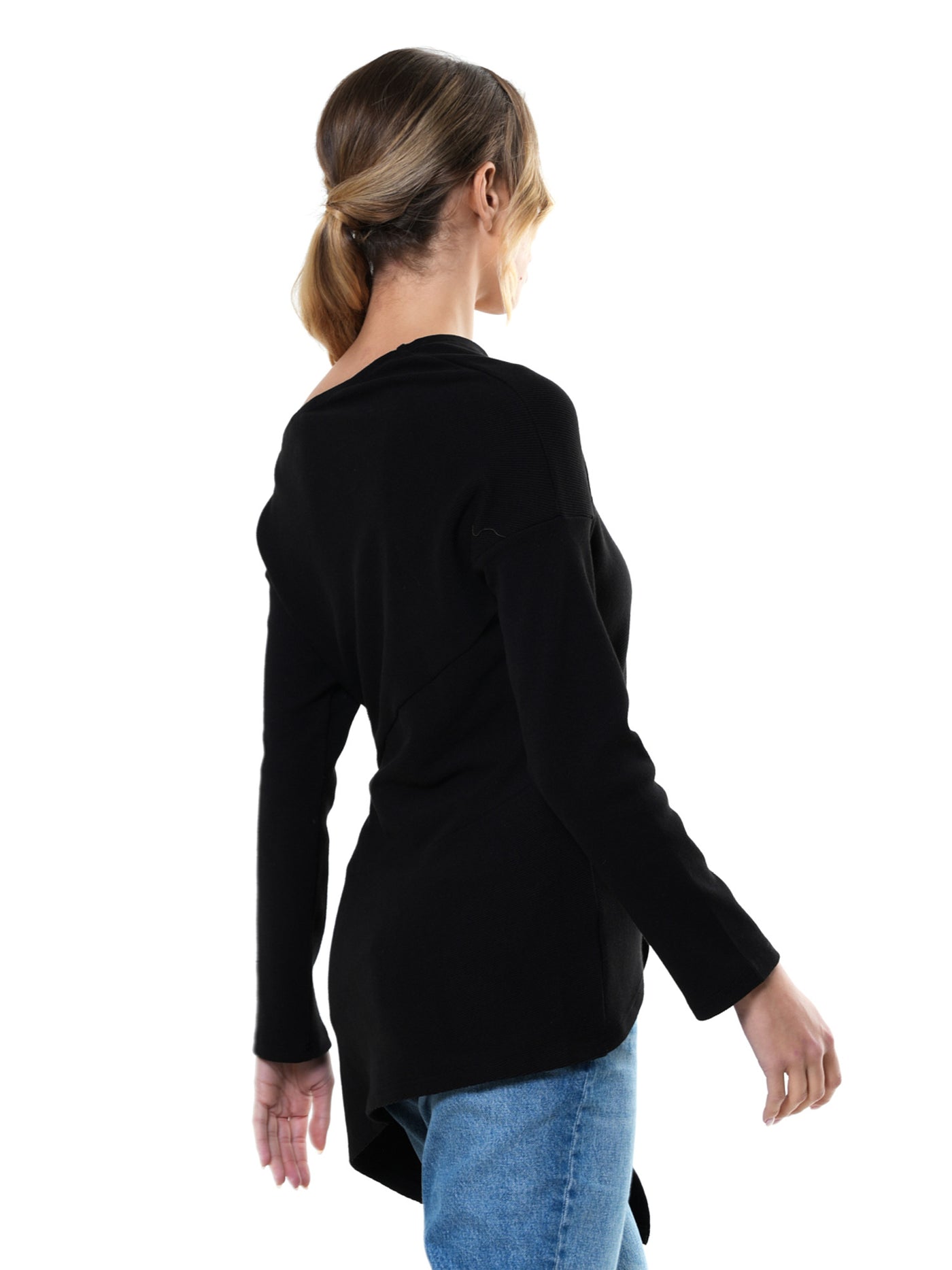 Open Shoulder Zipped Tunic In Black