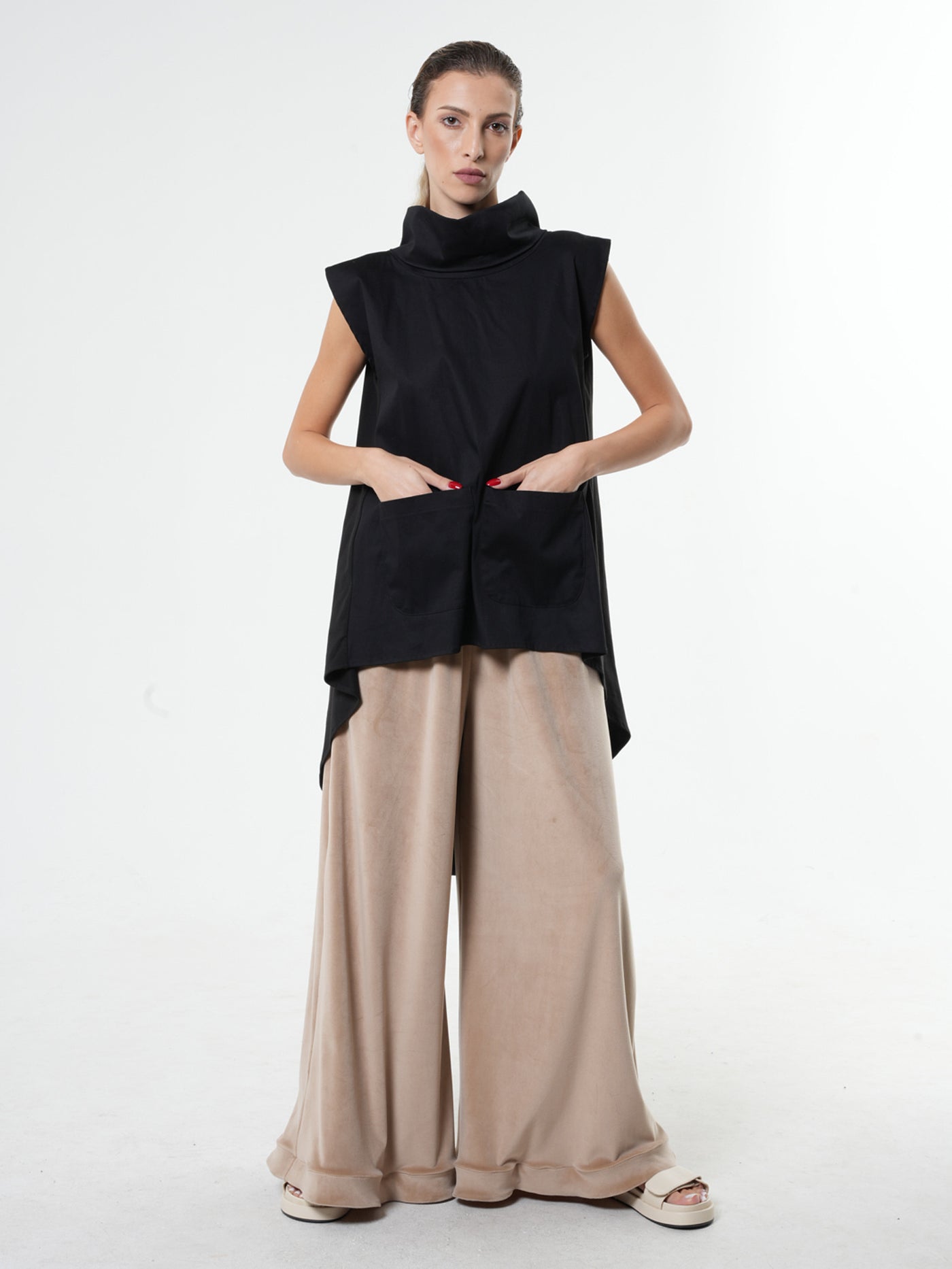 Asymmetric Tunic With Open Back In Black