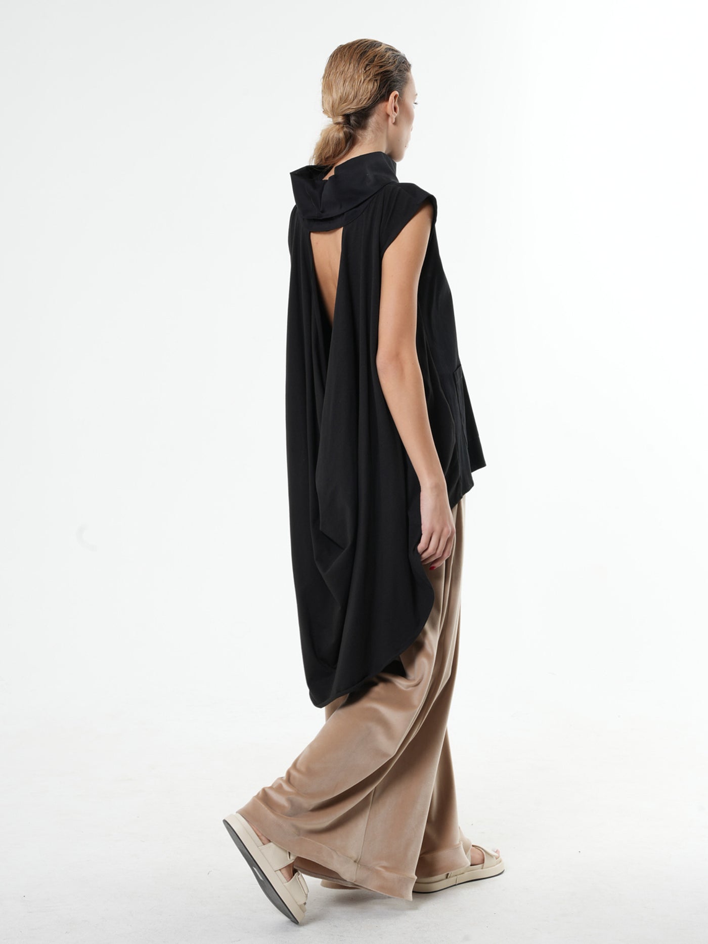 Asymmetric Tunic With Open Back In Black