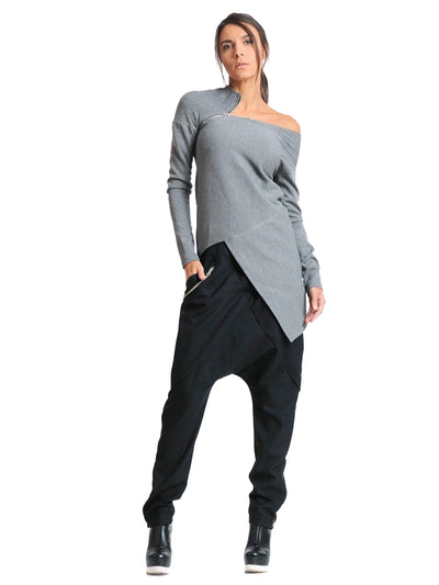 Open Shoulder Zipped Tunic In Gray