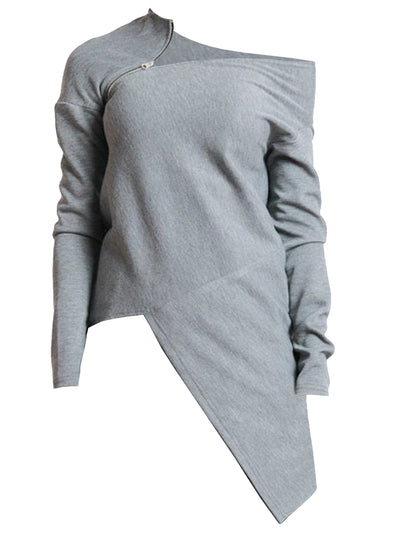 Open Shoulder Zipped Tunic In Gray