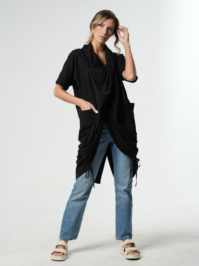 Extravagant Draped Black Tunic